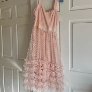 Lily Mcbee Paris Baby Pink Polka Dot Feminine Dress with Sweetheart Neckline